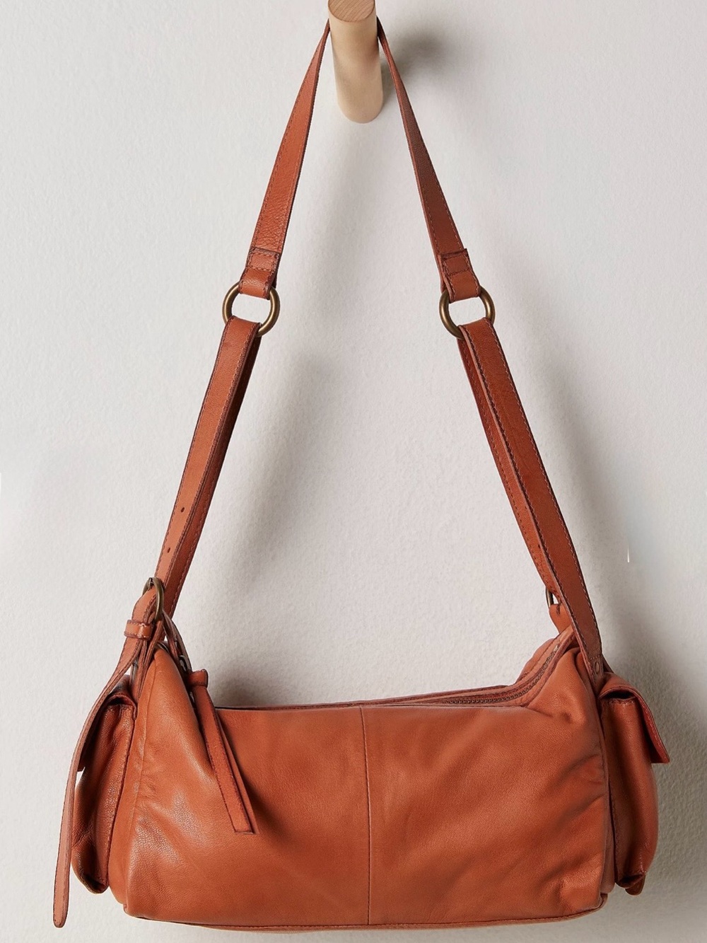 Free People Cassie Convertible Sling Bag in Cognac Goat Leather Medium Size